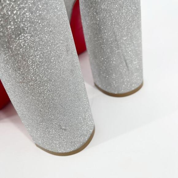 Christian Louboutin Silver Glitter Movida Jane Platform Mary Jane Pump EU 38.5 - Picture 9 of 15